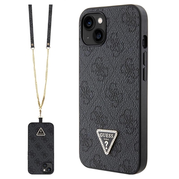 Coque iPhone 15 avec Crossbody Sangle Guess 4G Strass Triangle Metal Logo