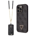 Coque iPhone 15 Pro Max avec Crossbody Sangle Guess 4G Strass Triangle Metal Logo - Noire