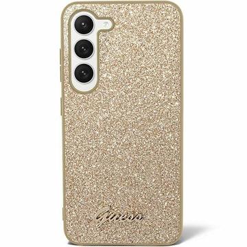 Coque Hybride Samsung Galaxy S24+ Guess Glitter Flakes Metal Logo - Doré