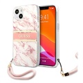 Coque iPhone 13 Mini avec Dragonne Guess Marble Collection - Rose