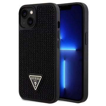 Coque iPhone 15 Plus Guess Rhinestones Triangle Metal Logo - Noire