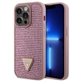 Coque iPhone 15 Pro Guess Rhinestones Triangle Metal Logo - Rose