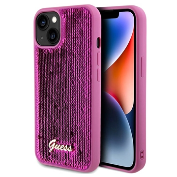 Coque iPhone 15 Guess Sequin Script Logo - Magenta