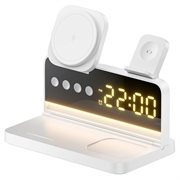 HT-568 Chargeur sans fil magnétique 3-en-1 avec réveil et lampe de bureau - Blanc