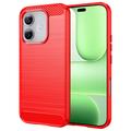 Coque Honor 600 Lite en TPU Brossé - Fibre de Carbone - Rouge