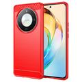 Coque Honor Magic6 Lite en TPU Brossé - Fibre de Carbone - Rouge