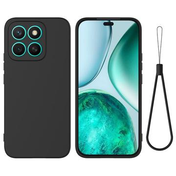 Coque Honor X8c en silicone liquide avec dragonne - Noire