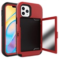 Coque Hybride iPhone 12/12 Pro avec Miroir et Porte-Cartes - Rouge