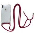 Coque Hybride iPhone X/XS avec Sangle - Clair / Vin Rouge