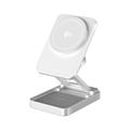 Chargeur sans fil magnétique pliable 3-en-1 JJT-C42 Qi2 en alliage d'aluminium - 15W - Argent