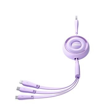 Joyroom S-A40 Colorful 3-in-1 Mini Retractable USB-A to USB-C/Lightning/MicroUSB Cable - 1m - Violet