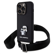 Coque iPhone 15 Pro Max Karl Lagerfeld Saffiano Crossbody Metal Karl & Choupette - Noire