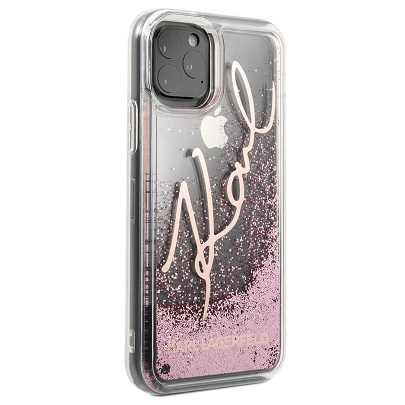 Coque iPhone 11 Pro Karl Lagerfeld Signature Liquid Glitter - Rose Doré