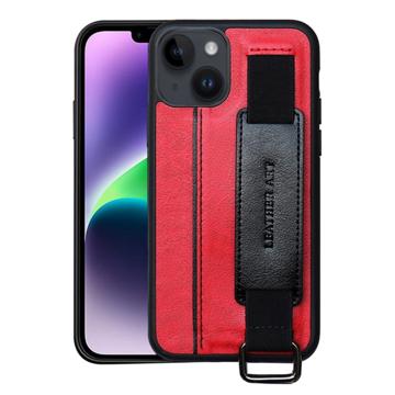 Coque Revêtue iPhone 14 Bicolore avec Sangle et Porte-Cartes - Rouge