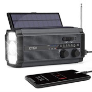 Lippa LPFMR02 Radio FM d'urgence avec manivelle, panneau solaire, banque d'énergie 4500mAh - Noir