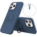 Coque iPhone 13 Pro Max Liquid Silicone avec Support Bague - Bleue