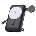 MP07 batterie externe magnétique 3-en-1 de 10000mAh avec câble intégré et support - Compatible MagSafe - Noir