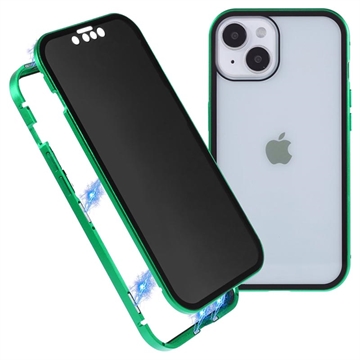 Coque Magnétique iPhone 15 Plus avec Verre Trempé de Confidentialité - Verte