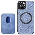 Coque iPhone 14 avec Porte-Cartes - Fibre de Carbone - Bleue
