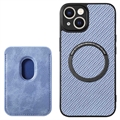 Coque iPhone 15 avec Porte-Cartes - Fibre de Carbone - Bleue