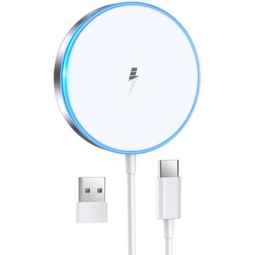 Chargeur magnétique sans fil avec lumière LED - 15W - Blanc