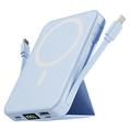 Banque d'alimentation sans fil magnétique avec câbles USB-C et Lightning - 10000mAh/15W - Bleu