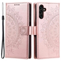 Étui Portefeuille Samsung Galaxy A54 5G Mandala Série - Rose Doré