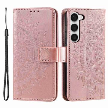 Étui Portefeuille Samsung Galaxy S23 5G Mandala Série - Rose Doré