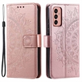 Étui Portefeuille Samsung Galaxy A14/A14 5G Mandala Série - Rose Doré