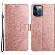 Étui Portefeuille iPhone 16 Pro Mandala Série - Rose Doré