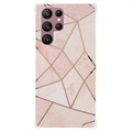 Coque Samsung Galaxy S22 Ultra 5G TPU Marble Pattern Galvanisé IMD - Blanche / Rose
