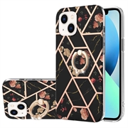 Coque iPhone 15 en TPU Marble Pattern IMD avec Support de Bague