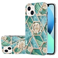 Coque iPhone 15 en TPU Marble Pattern IMD avec Support de Bague - Vert