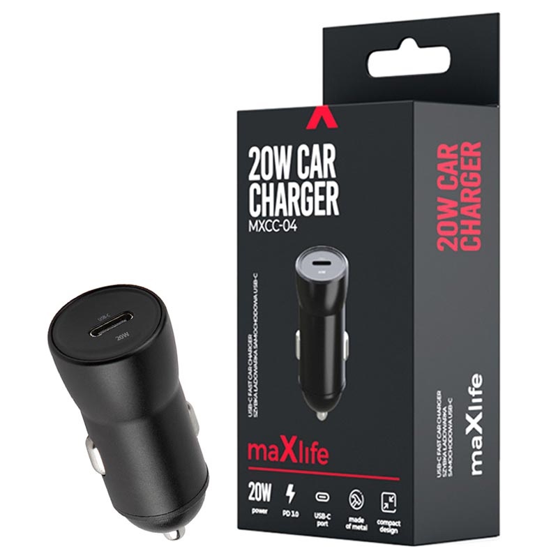 Chargeur Voiture Rapide USB-C Maxlife MXCC-04 - 20W - Noir