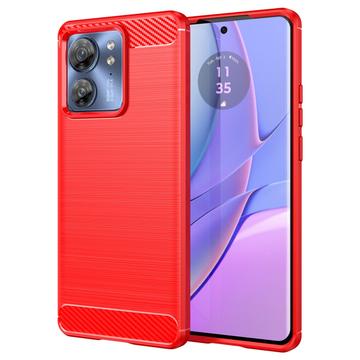 Coque Motorola Edge 40 en TPU Brossé - Fibre de Carbone - Rouge