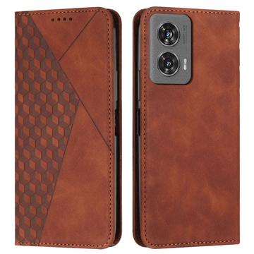 Étui Portefeuille Motorola Edge 50 Fusion avec fermeture magnétique à motif de losange - Marron