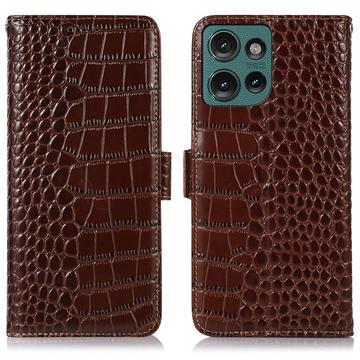 Étui Portefeuille Motorola Edge 50 Neo en Cuir avec RFID - Série Crocodile