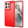 Coque Motorola Edge 50 Pro en TPU Brossé - Fibre de Carbone - Rouge