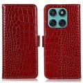 Étui Portefeuille Motorola Edge 60 Fusion en Cuir avec RFID - Série Crocodile - Rouge