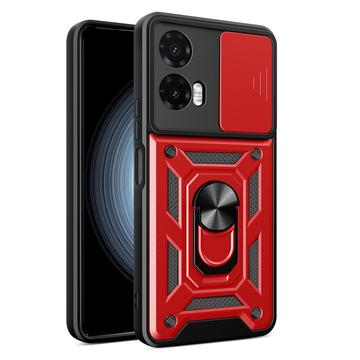 Coque Hybride Motorola Moto G35 à Anneau Rotatif avec Protection pour Appareil Photo - Rouge