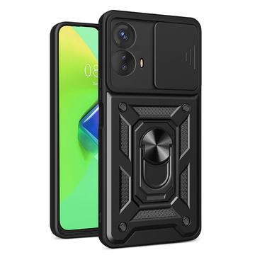 Coque Hybride Motorola Moto G53 à Anneau Rotatif avec Protection pour Appareil Photo - Noire