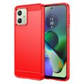 Coque Motorola Moto G54 en TPU Brossé - Fibre de Carbone - Rouge