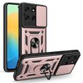 Coque Hybride Motorola Moto G56 à Anneau Rotatif avec Protection pour Appareil Photo - Rose Doré