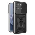 Coque Hybride Motorola Moto G77/G67 à Anneau Rotatif avec Protection pour Appareil Photo - Noire