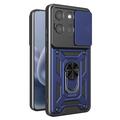 Coque Hybride Motorola Moto G77/G67 à Anneau Rotatif avec Protection pour Appareil Photo - Bleue