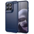 Coque Motorola Moto G77/G67 en TPU Brossé - Fibre de Carbone - Bleue