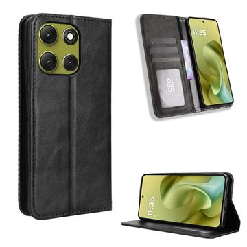 Étui Portefeuille Motorola Moto G86 avec Fermeture Magnétique Rétro - Noir