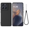 Coque Motorola Moto G67/G77/G87 en silicone liquide avec dragonne - Noire