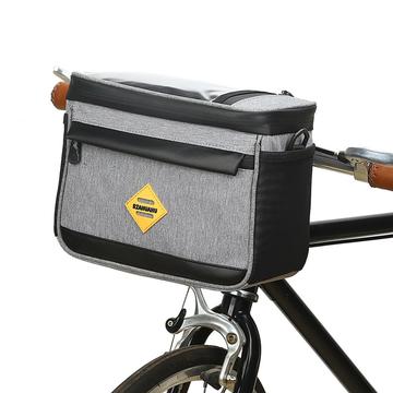 Sac isotherme multifonctionnel pour vélo, résistant à l\'usure et à l\'eau, sacoche pour guidon de vélo avec support pour téléphone portable - Gris