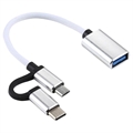 Câble Adaptateur OTG USB 3.0 vers USB-C / MicroUSB Tressé en Nylon - Blanc